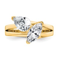 14K Yellow Gold 2 Carat Lab Grown Diamond VS+ F+ Marquise and Pear Complete Asymmetrical Two Stone Engagement Ring view 4