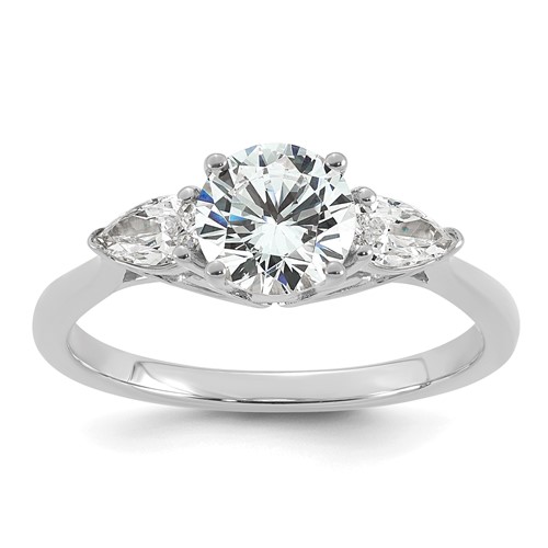 14K White Gold 1.38 Carat Lab Grown Diamond VS+ F+ Round Ring with Pear Sidestones Complete Three Stone Engagement