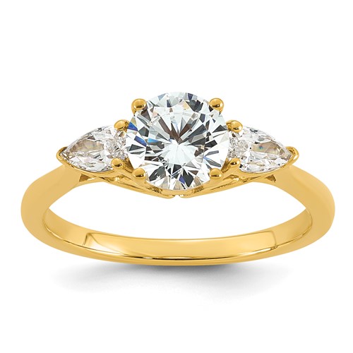 14K Yellow Gold 1.38 Carat Lab Grown Diamond VS+ F+ Round Ring with Pear Sidestones Complete Three Stone Engagement