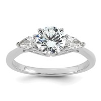 14K White Gold 1.38 Carat Certified Lab Grown Diamond VS+ F+ Round Ring with Pear Sidestones Complete Three Stone Engagement view 1