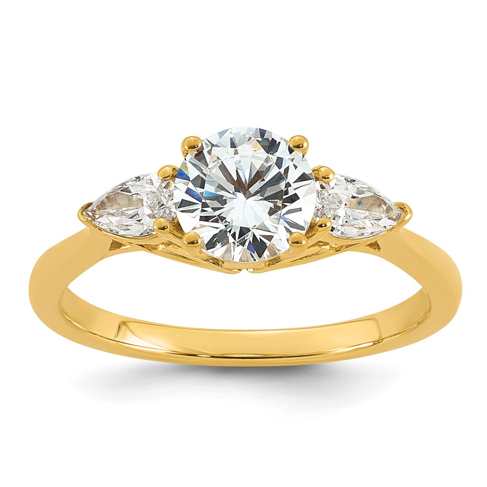14K Yellow Gold 1.38 Carat Certified Lab Grown Diamond VS+ F+ Round Ring with Pear Sidestones Complete Three Stone Engagement
