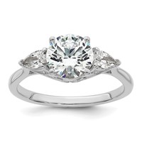 14K White Gold 1.88 Carat Lab Grown Diamond VS+ F+ Round Ring with Pear Sidestones Complete Three Stone Engagement view 1
