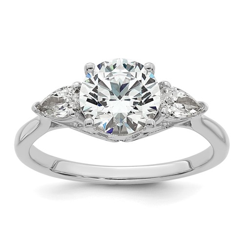 14K White Gold 1.88 Carat Lab Grown Diamond VS+ F+ Round Ring with Pear Sidestones Complete Three Stone Engagement