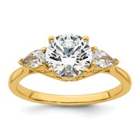 14K Yellow Gold 1.88 Carat Lab Grown Diamond VS+ F+ Round Ring with Pear Sidestones Complete Three Stone Engagement view 1
