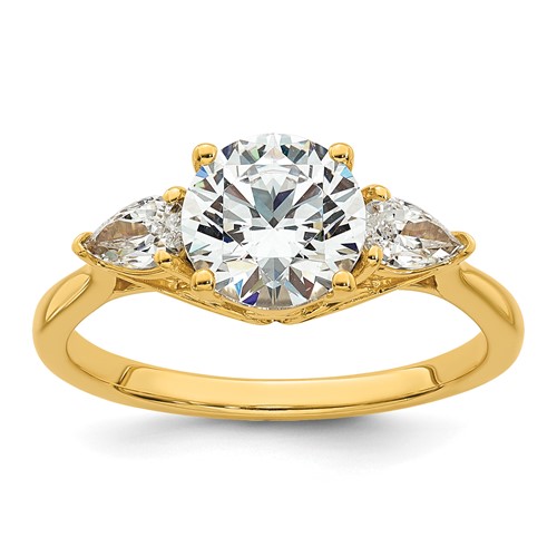 14K Yellow Gold 1.88 Carat Certified Lab Grown Diamond VS+ F+ Round Ring with Pear Sidestones Complete Three Stone Engagement