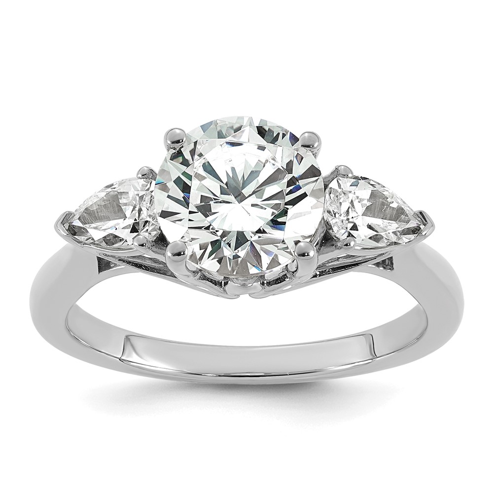 14K White Gold 2.50 Carat Lab Grown Diamond VS+ F+ Round Ring with Pear Sidestones Complete Three Stone Engagement