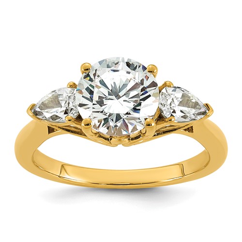 14K Yellow Gold 2.50 Carat Lab Grown Diamond VS+ F+ Round Ring with Pear Sidestones Complete Three Stone Engagement