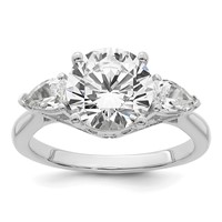 14K White Gold 3 Carat Lab Grown Diamond VS+ F+ Round Ring with Pear Sidestones Complete Three Stone Engagement view 1