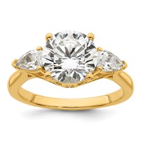 14K Yellow Gold 3 Carat Lab Grown Diamond VS+ F+ Round Ring with Pear Sidestones Complete Three Stone Engagement view 1