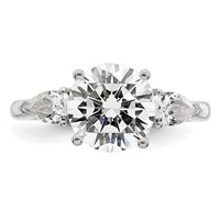 14K White Gold 3 Carat Certified Lab Grown Diamond VS+ F+ Round Ring with Pear Sidestones Complete Three Stone Engagement view 4