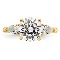 14K Yellow Gold 3 Carat Certified Lab Grown Diamond VS+ F+ Round Ring with Pear Sidestones Complete Three Stone Engagement view 4