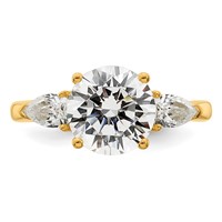 14K Yellow Gold 3.62 Carat Lab Grown Diamond VS+ F+ Round Ring with Pear Sidestones Complete Three Stone Engagement view 4