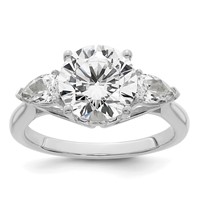 14K White Gold 3.62 Carat Certified Lab Grown Diamond VS+ F+ Round Ring with Pear Sidestones Complete Three Stone Engagement view 1