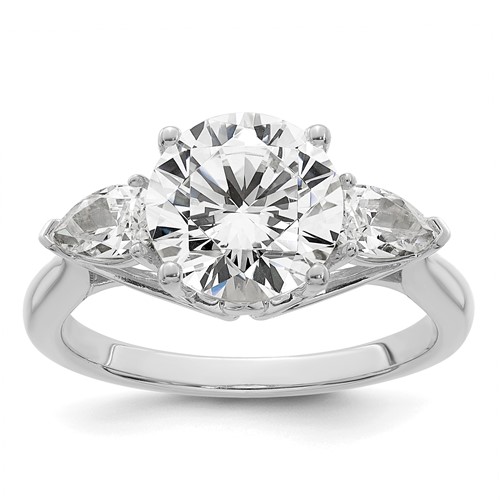 14K White Gold 3.62 Carat Certified Lab Grown Diamond VS+ F+ Round Ring with Pear Sidestones Complete Three Stone Engagement