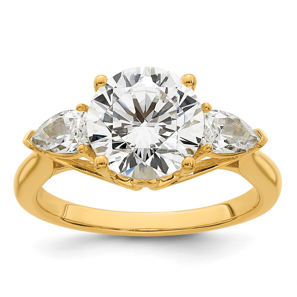 14K Yellow Gold 3.62 Carat Certified Lab Grown Diamond VS+ F+ Round Ring with Pear Sidestones Complete Three Stone Engagement