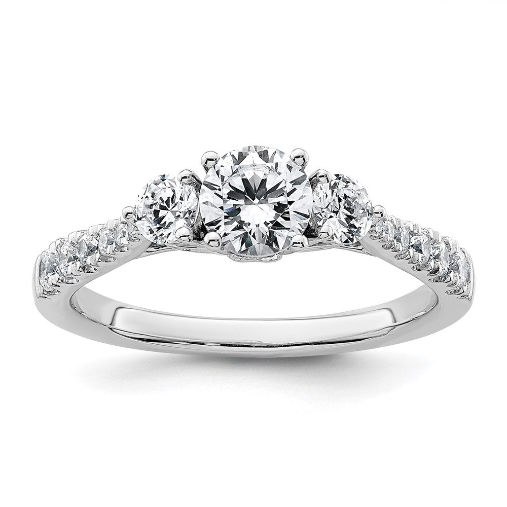 14K White Gold 1 Carat Lab Grown Diamond VS+ F+ Round Complete Three Stone Engagement Ring