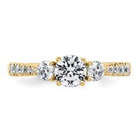 14K Yellow Gold 1 Carat Lab Grown Diamond VS+ F+ Round Complete Three Stone Engagement Ring view 4