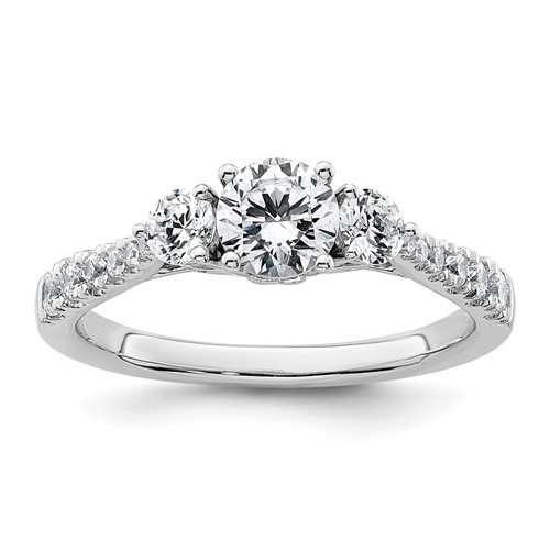 14K White Gold 1 Carat Certified Lab Grown Diamond VS+ F+ Round Complete Three Stone Engagement Ring