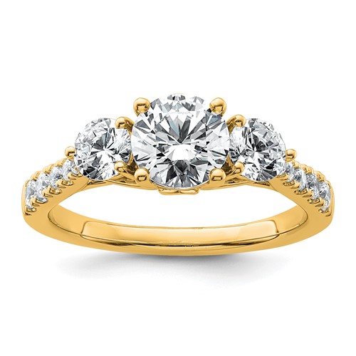 14K Yellow Gold 1.75 Carat Lab Grown Diamond VS+ F+ Round Complete Three Stone Engagement Ring