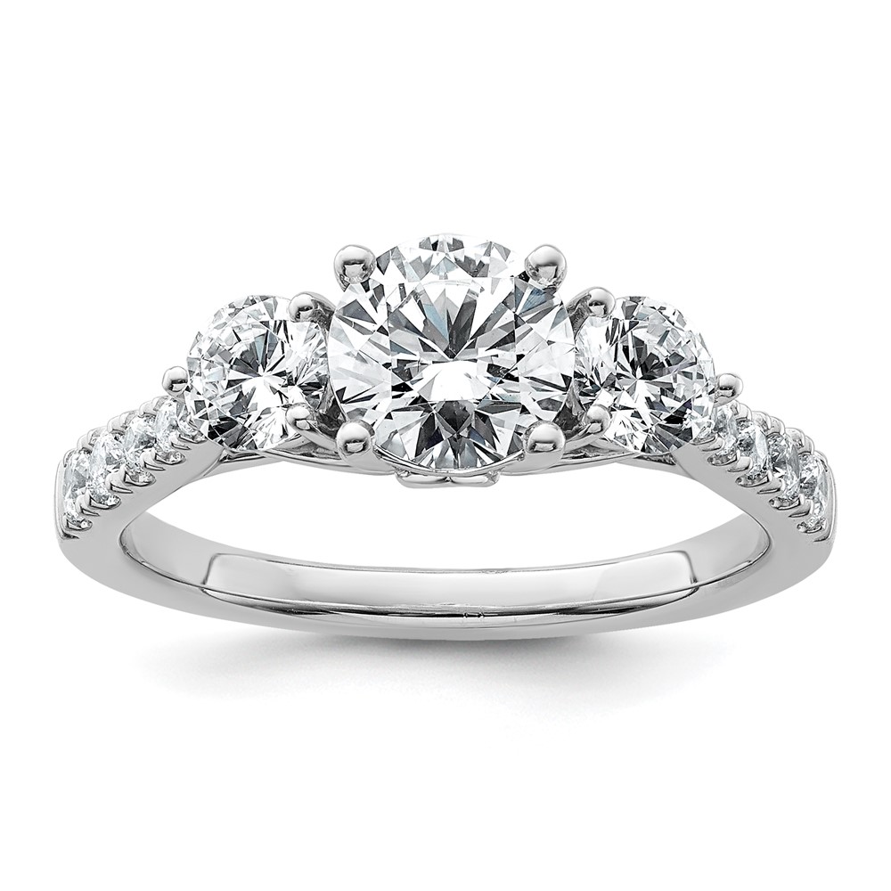 14K White Gold 1.75 Carat Certified Lab Grown Diamond VS+ F+ Round Complete Three Stone Engagement Ring