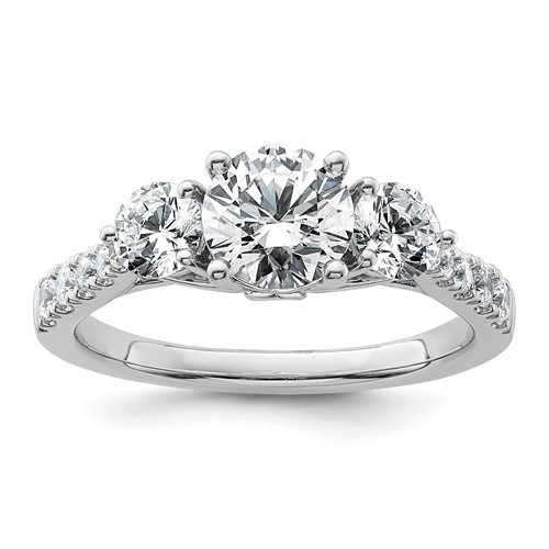 14K White Gold 1.75 Carat Certified Lab Grown Diamond VS+ F+ Round Complete Three Stone Engagement Ring