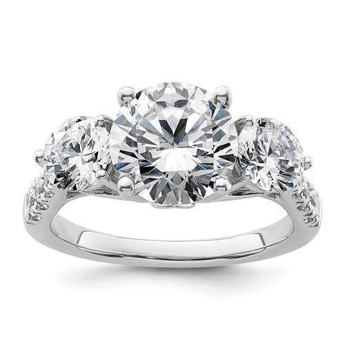 14K White Gold 4 Carat Lab Grown Diamond VS+ F+ Round Complete Three Stone Engagement Ring
