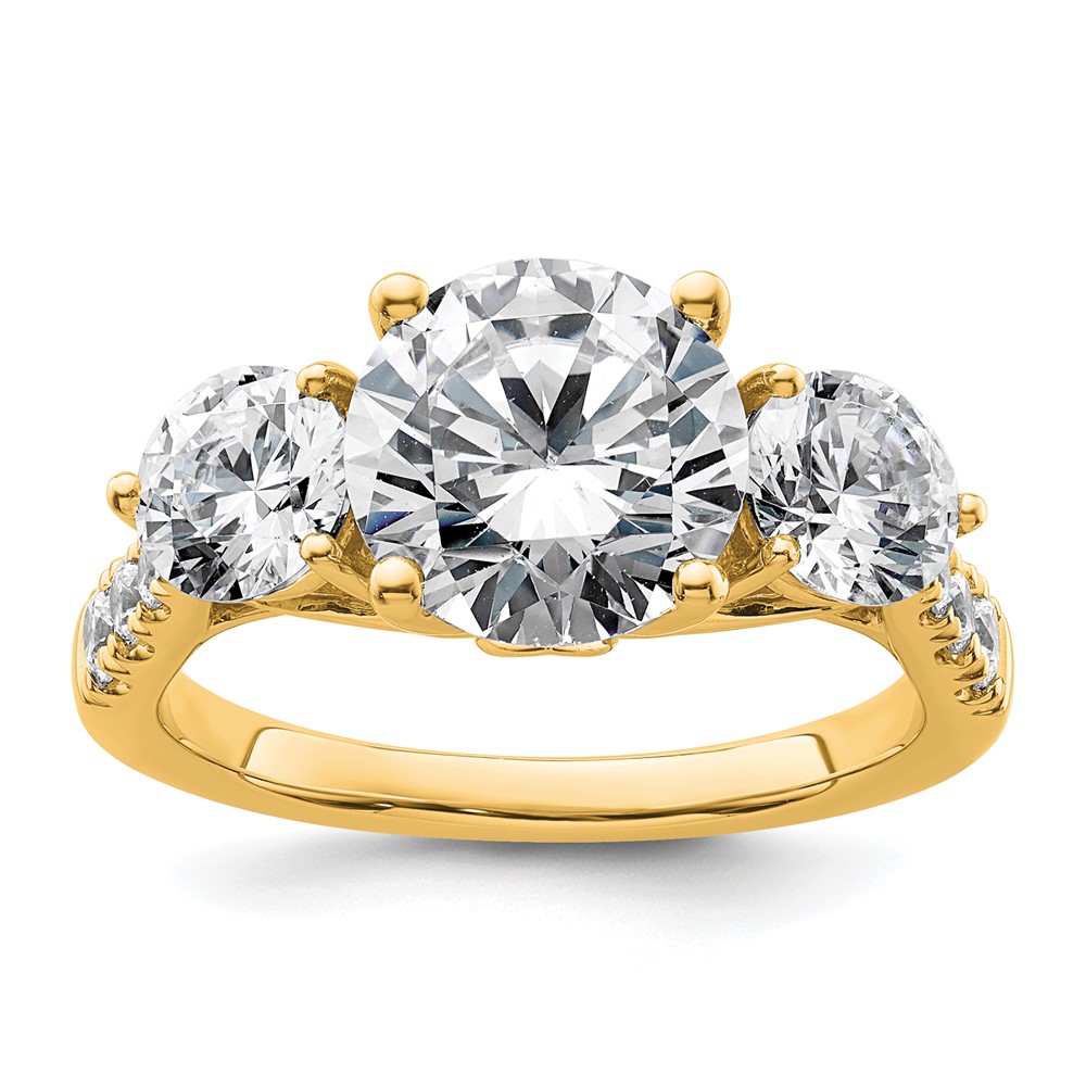 14K Yellow Gold 4 Carat Lab Grown Diamond VS+ F+ Round Complete Three Stone Engagement Ring