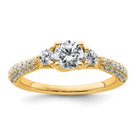 14K Yellow Gold 0.50 Carat Lab Grown Diamond VS+ F+ Semi Mount 0.50 Carat Center Round Three Stone Engagement Ring view 1