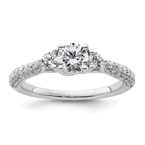 14K White Gold 1 Carat Certified Lab Grown Diamond VS+ F+ Complete Round Three Stone Engagement Ring