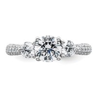 14K White Gold 0.75 Carat Lab Grown Diamond VS+ F+ Semi Mount 1 Carat Center Round Three Stone Engagement Ring view 4