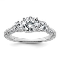 14K White Gold 0.75 Carat Lab Grown Diamond VS+ F+ Semi Mount 1 Carat Center Round Three Stone Engagement Ring view 1