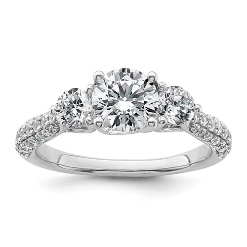14K White Gold 0.75 Carat Lab Grown Diamond VS+ F+ Semi Mount 1 Carat Center Round Three Stone Engagement Ring