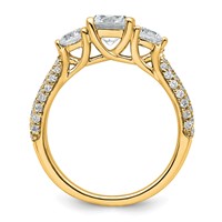 14K Yellow Gold 0.75 Carat Lab Grown Diamond VS+ F+ Semi Mount 1 Carat Center Round Three Stone Engagement Ring view 2