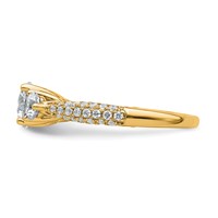 14K Yellow Gold 0.75 Carat Lab Grown Diamond VS+ F+ Semi Mount 1 Carat Center Round Three Stone Engagement Ring view 3