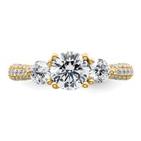 14K Yellow Gold 0.75 Carat Lab Grown Diamond VS+ F+ Semi Mount 1 Carat Center Round Three Stone Engagement Ring view 4