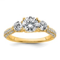 14K Yellow Gold 0.75 Carat Lab Grown Diamond VS+ F+ Semi Mount 1 Carat Center Round Three Stone Engagement Ring view 1