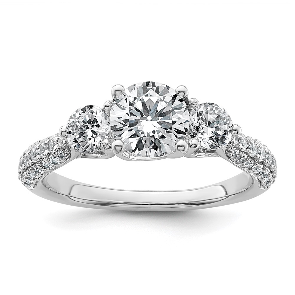 14K White Gold 1.75 Carat Certified Lab Grown Diamond VS+ F+ Complete Round Three Stone Engagement Ring
