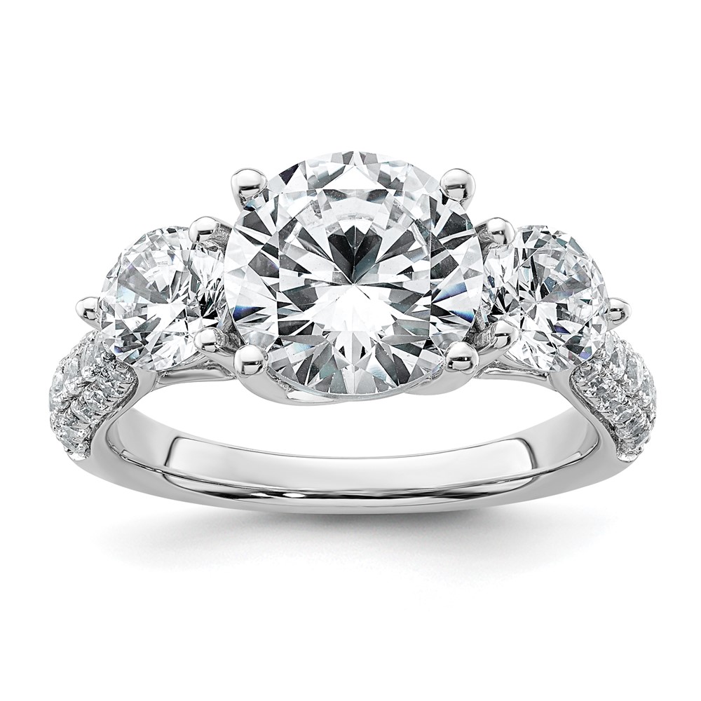 14K White Gold 3.88 Carat Certified Lab Grown Diamond VS+ F+ Complete Round Three Stone Engagement Ring