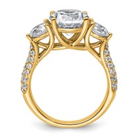 14K Yellow Gold 1.38 Carat Lab Grown Diamond VS+ F+ Semi Mount 2.50 Carat Center Round Three Stone Engagement Ring view 2