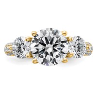 14K Yellow Gold 1.38 Carat Lab Grown Diamond VS+ F+ Semi Mount 2.50 Carat Center Round Three Stone Engagement Ring view 4