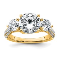 14K Yellow Gold 1.38 Carat Lab Grown Diamond VS+ F+ Semi Mount 2.50 Carat Center Round Three Stone Engagement Ring view 1