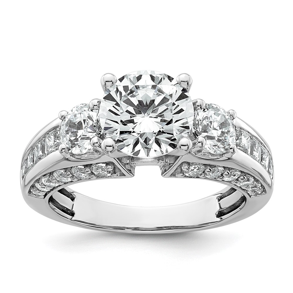 14K White Gold 3.75 Carat Certified Lab Grown Diamond VS+ F+ Round Complete Three Stone Engagement Ring