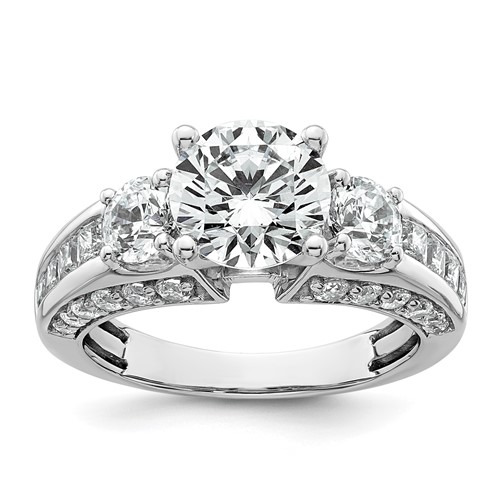 14K White Gold 3.75 Carat Certified Lab Grown Diamond VS+ F+ Round Complete Three Stone Engagement Ring