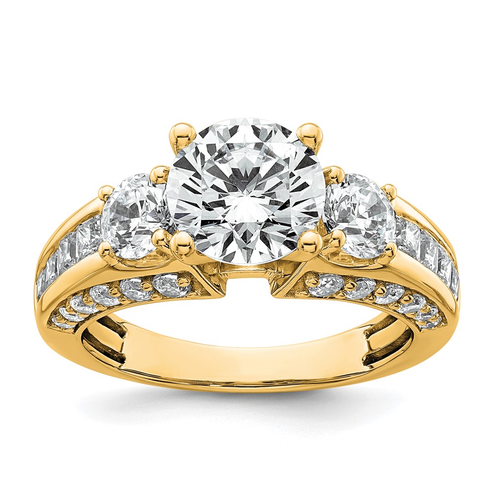 14K Yellow Gold 3.75 Carat Certified Lab Grown Diamond VS+ F+ Round Complete Three Stone Engagement Ring