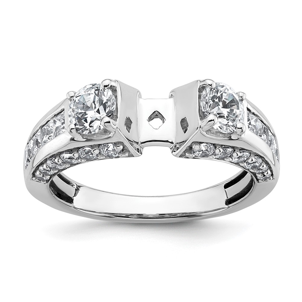14K White Gold 1.75 Carat Lab Grown Diamond VS+ F+ 2 Carat Center Round Semi Mount Three Stone Engagement Ring