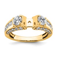 14K Yellow Gold 1.75 Carat Lab Grown Diamond VS+ F+ 2 Carat Center Round Semi Mount Three Stone Engagement Ring view 1