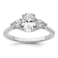 14K White Gold 1.38 Carat Lab Grown Diamond VS+ F+ Oval and Pear Complete Three Stone Engagement Ring view 1