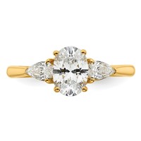 14K Yellow Gold 1.38 Carat Lab Grown Diamond VS+ F+ Oval and Pear Complete Three Stone Engagement Ring view 4