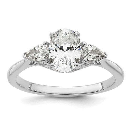 14K White Gold 1.38 Carat Certified Lab Grown Diamond VS+ F+ Oval and Pear Complete Three Stone Engagement Ring