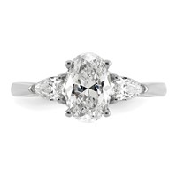 14K White Gold 1.88 Carat Lab Grown Diamond VS+ F+ Oval and Pear Complete Three Stone Engagement Ring view 4